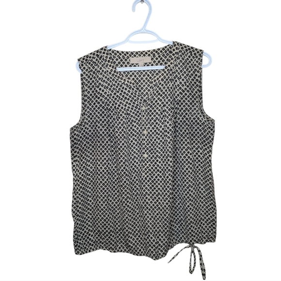 LOFT Ann Taylor Large Women's Sleeveless Patterned Black Taupe Tie Top Blouse - Picture 1 of 8